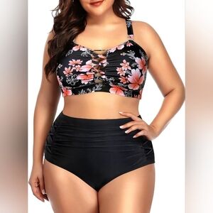 2 Piece Bikini Swimsuit High Waisted Tummy Control Bottom Size 20W